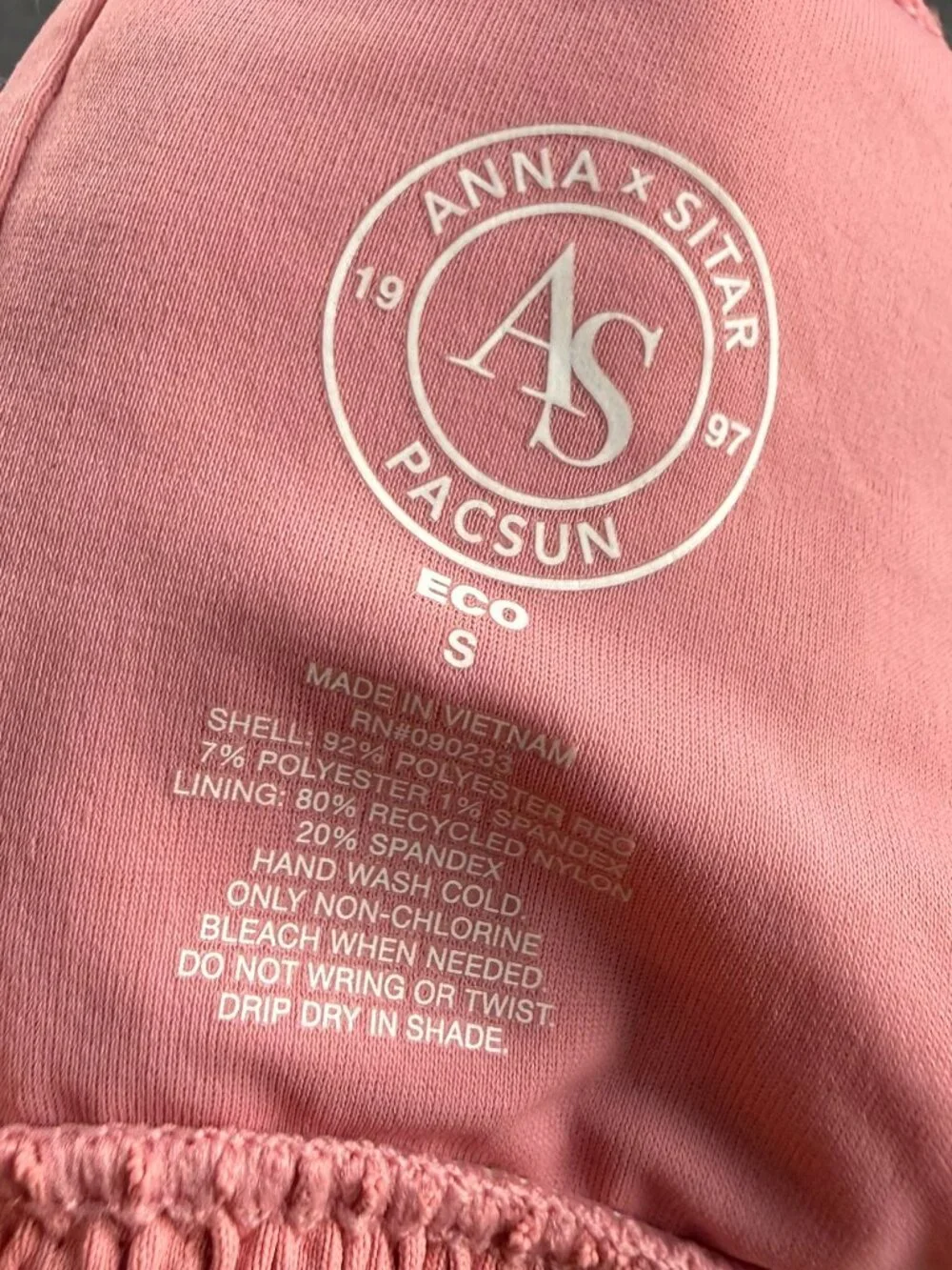 Anna Sitar x PacSun Eco Pink Smocked One Shoulder Bikini Top Swimwear Size Small